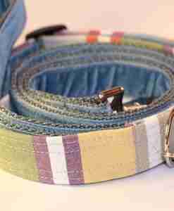 Scrufts' Cassata Pastel Striped Dog Collar and Wedgewood Blue Velvet Dog Lead