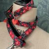 Scrufts Red Poppy Dog Collar and Lead with Loden Green Velvet Lining