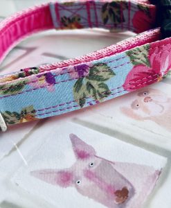 Scrufts' Petal Pale Blue Floral Velvet Lined Dog Collar