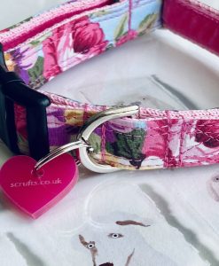 Scrufts' Petal Pale Blue Floral Velvet Lined Dog Collar