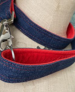 Scrufts Levi Denim Dog Lead with Red Velvet Lining